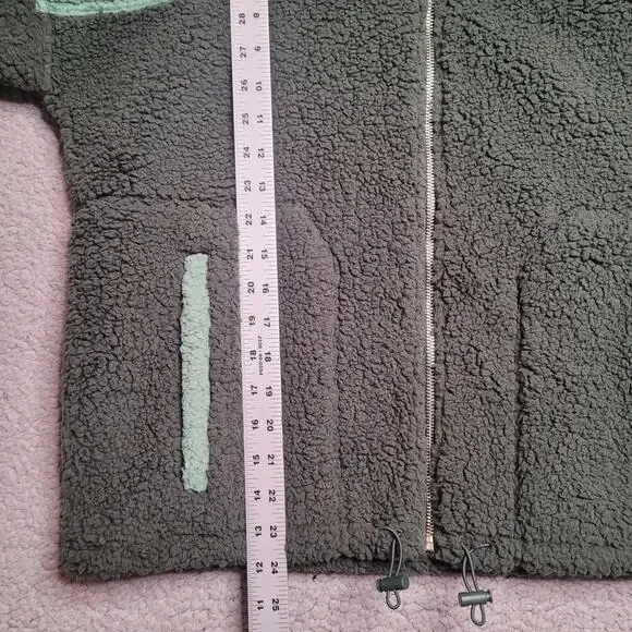 Amazon Essentials Jacket Large Green Sherpa Fleece Full Zip Colorblock Warm NEW - Picture 7 of 9